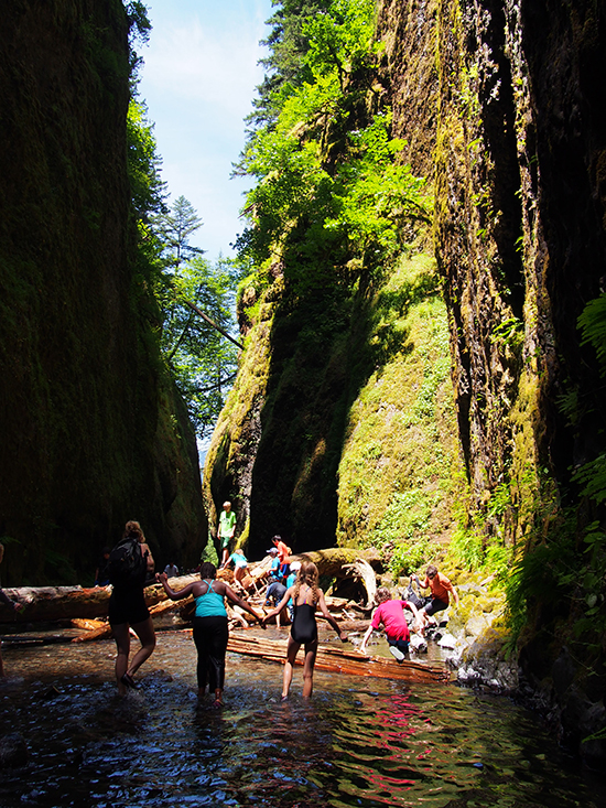 Oneonta Gorge is a classic adventure destination for families looking for hikes and obstacle course fun.